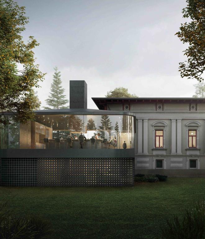 Villa mit modernem gläsernen Zubau
